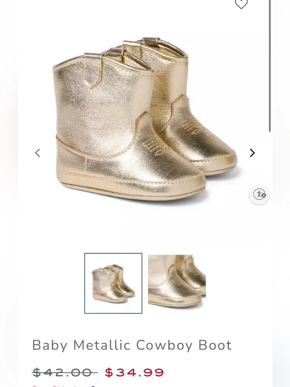 Janie and Jack Metallic Gold Cowboy Booties - 12-18M NWOT